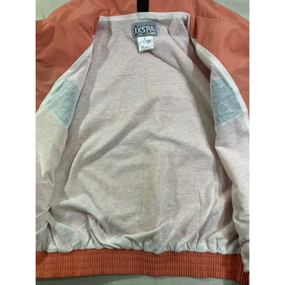 IXSPA Womens Vintage 90s Windbreaker Jacket Coral Pink Colorblock‎ Full Zip S
